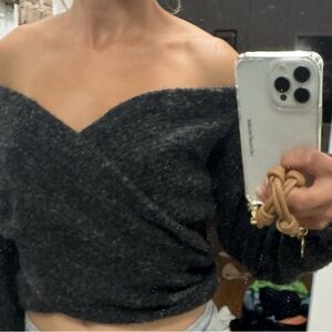 Alexander Wang Off-Shoulder Charcoal Sweater